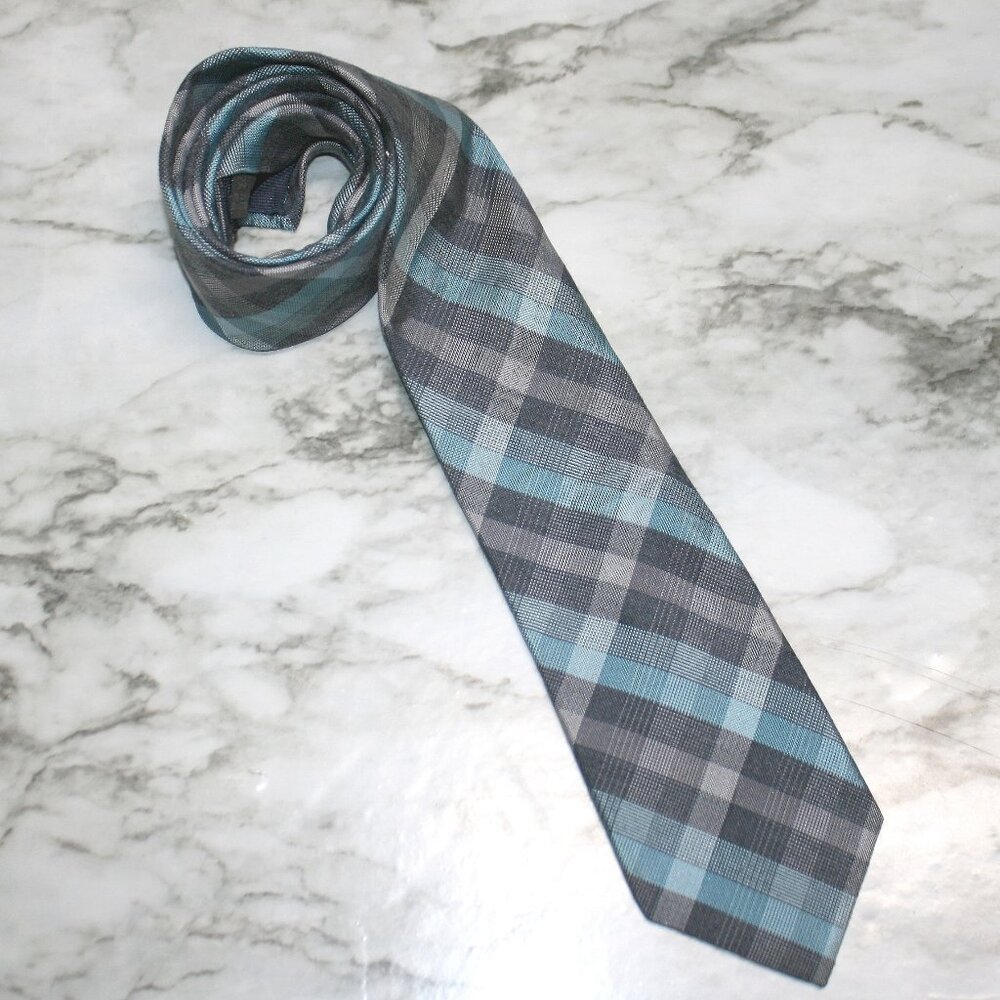 MICHAEL KORS Neck Tie Plaid Blue Turquoise Silk Blend Menswear Necktie Office